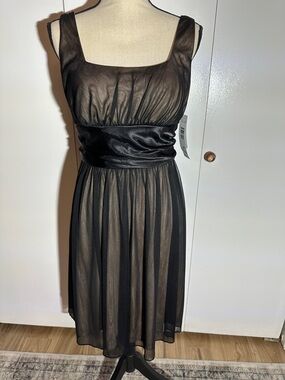 Onyx Black Sleeveless Chiffon Midi Dress with Satin Waistband